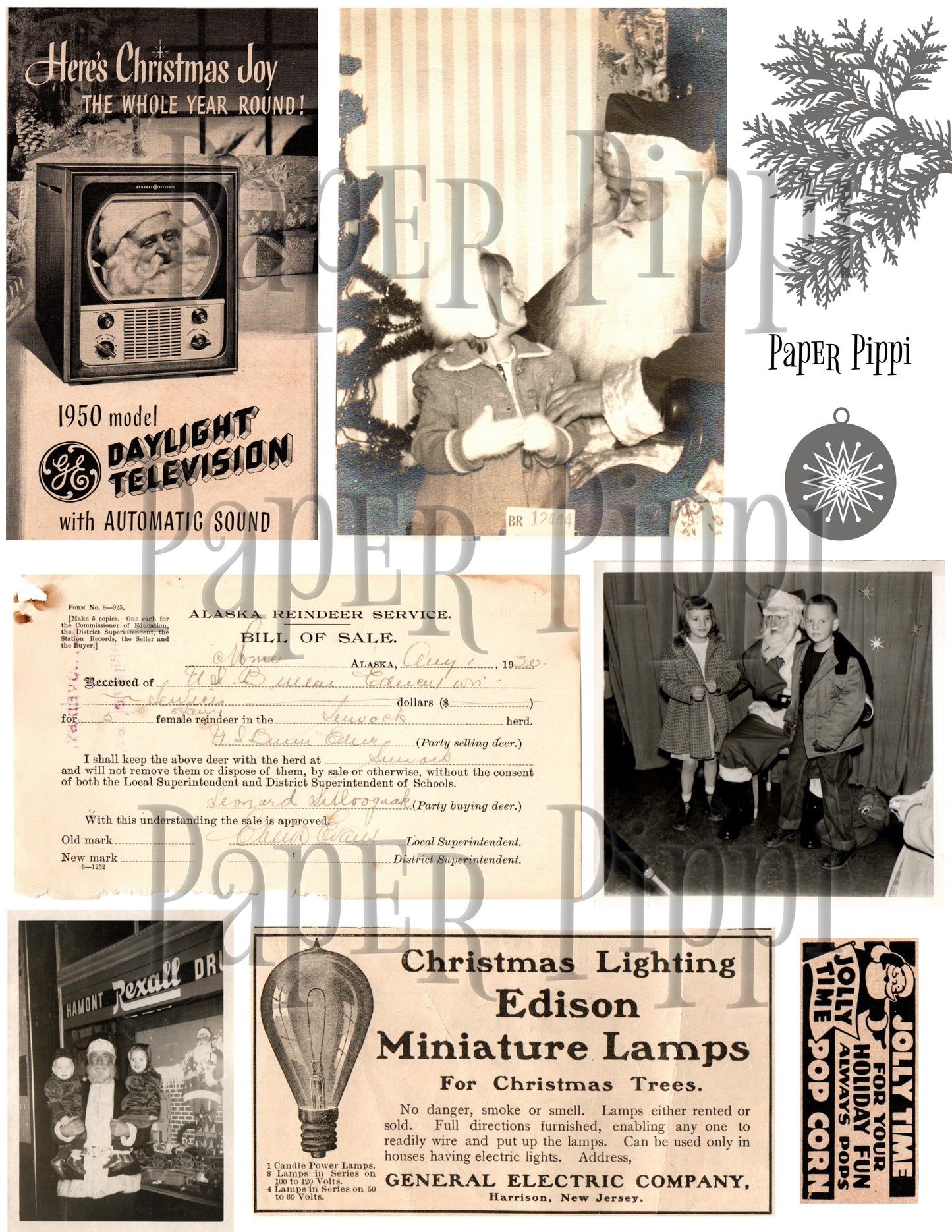 Santa in Black & White digital ephemera printable