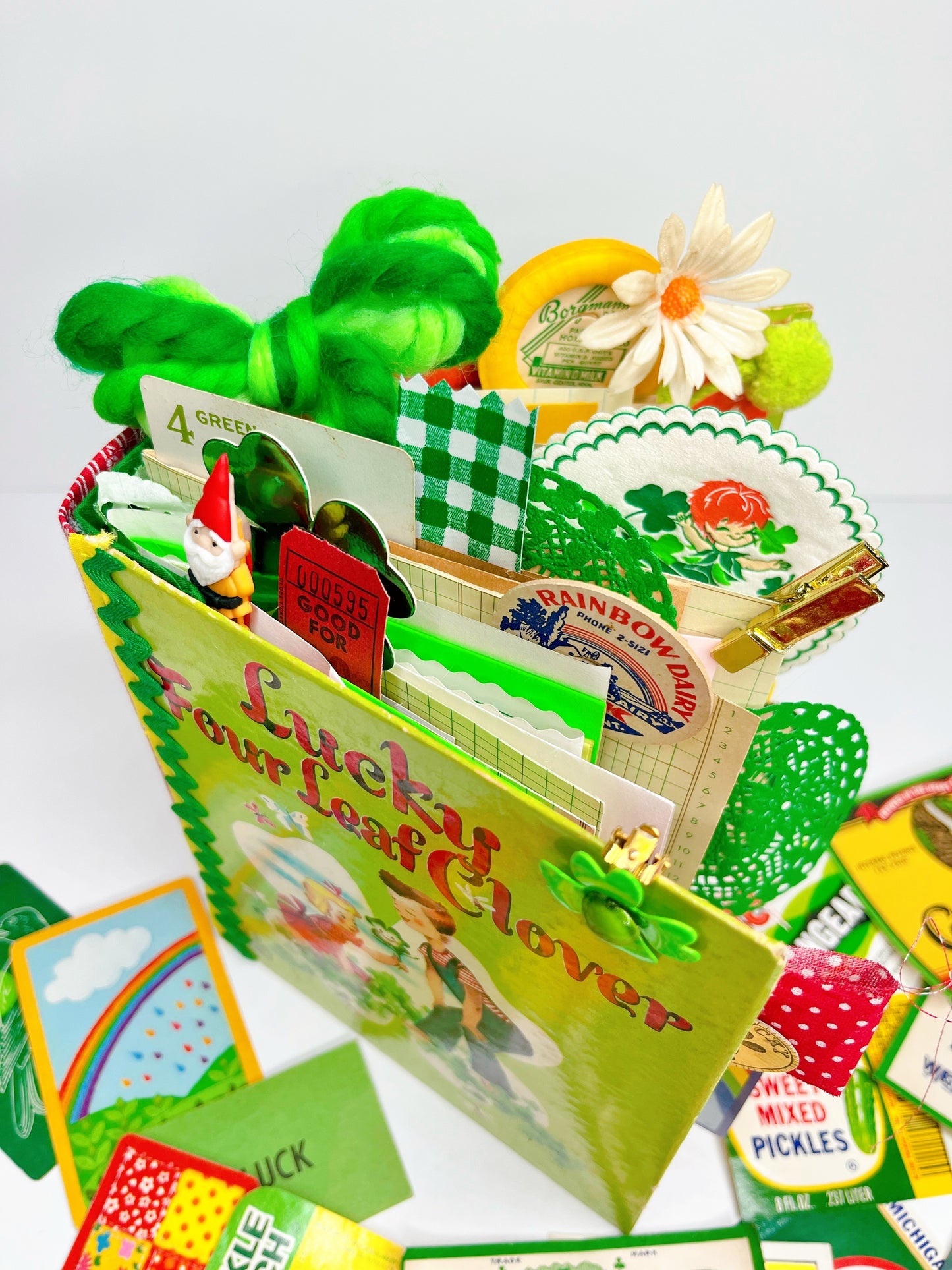 Lucky Four Leaf Clover vintage children’s book handmade journal