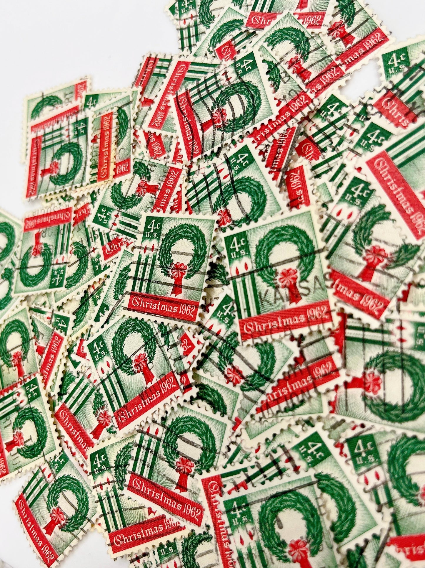 Christmas postage stamps in a glassine envelope