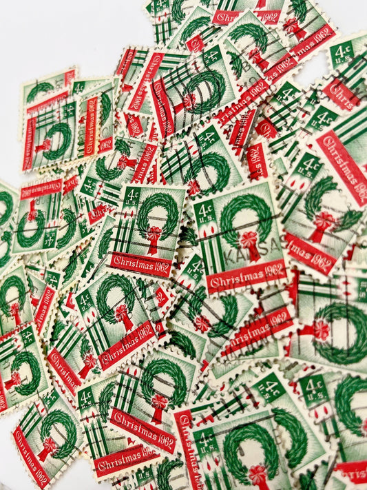 Christmas postage stamps in a glassine envelope
