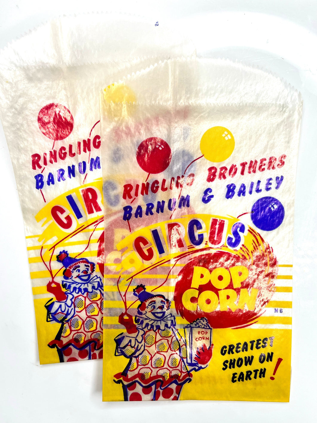(2) cellophane Barnum & Bailey circus popcorn bags