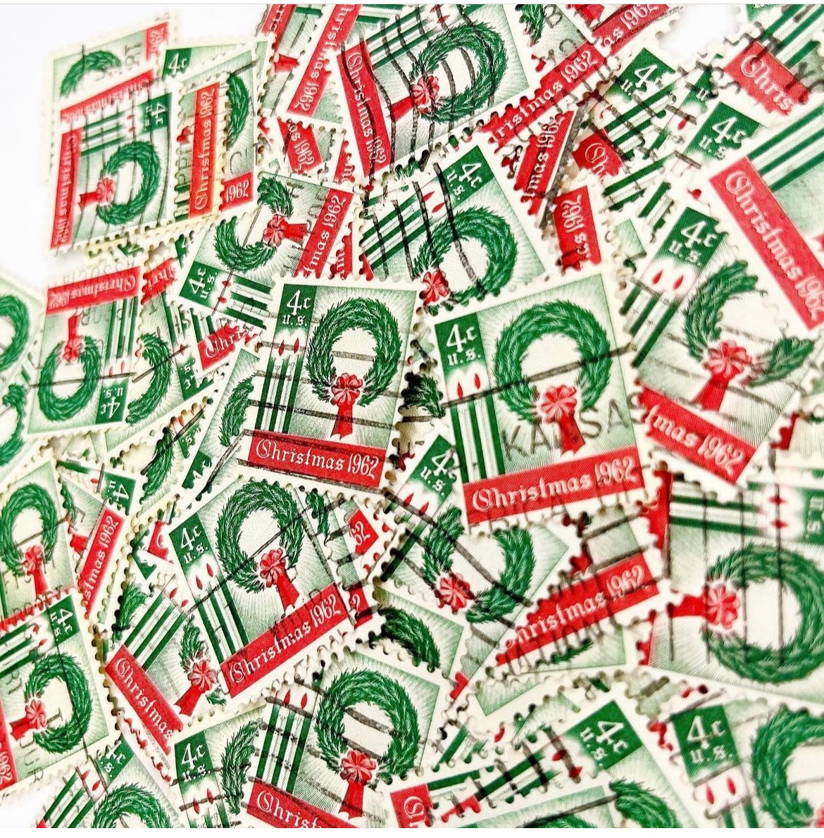 Cancelled Christmas stamps in glassine bag