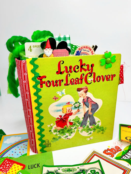 Lucky Four Leaf Clover vintage children’s book handmade journal
