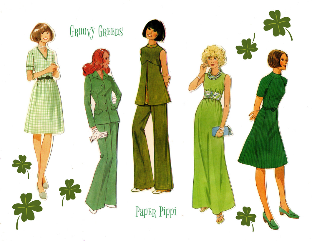 Groovy Green Vintage Ladies digital download printable