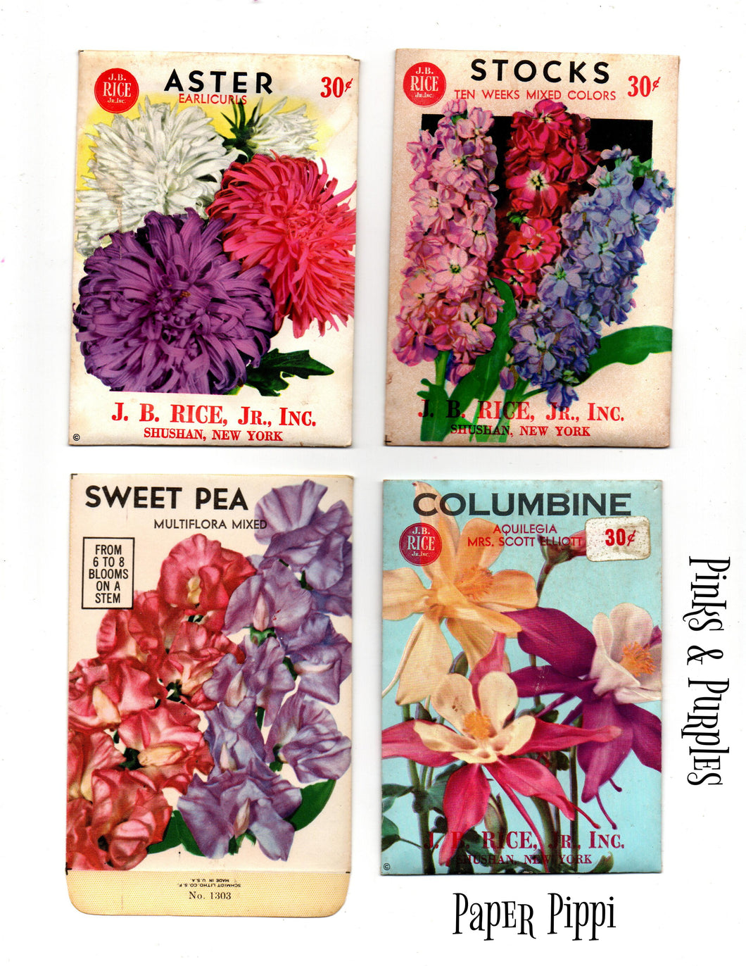 Vintage Flower Seed Packs: Pinks & Purples