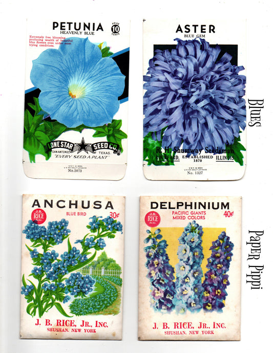 Vintage Flower Seed Packs: Blues